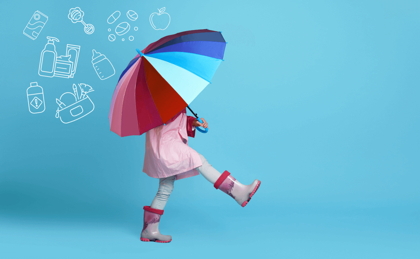 Jeune fille avec un parapluie et une pluie de perturbateurs endocriniens